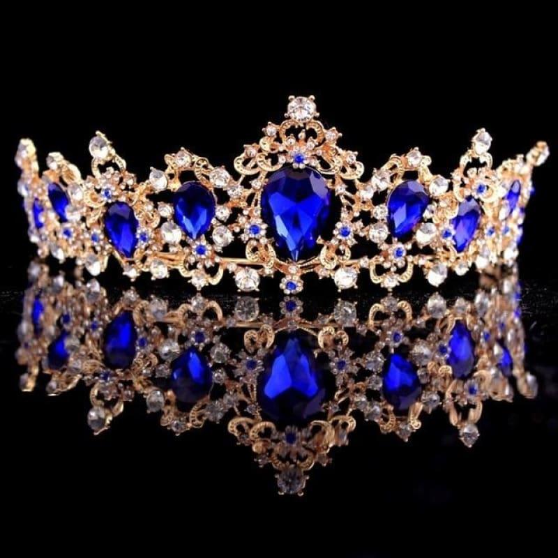 Baroque Crystal Crown Bridal Tiaras Crown Vintage Wedding Hair Accessories - Blue - hair clips