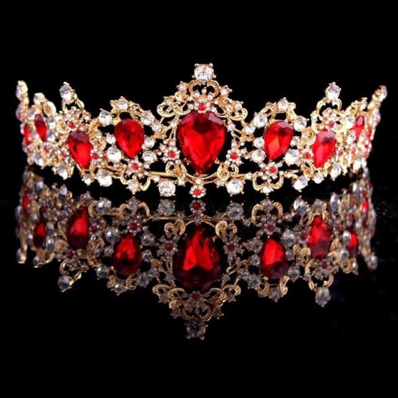 Baroque Crystal Crown Bridal Tiaras Crown Vintage Wedding Hair Accessories - Red - hair clips