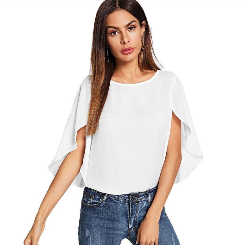 Batwing Sleeve Plain Casual Ladies Tops Round Blous - TeresaCollections