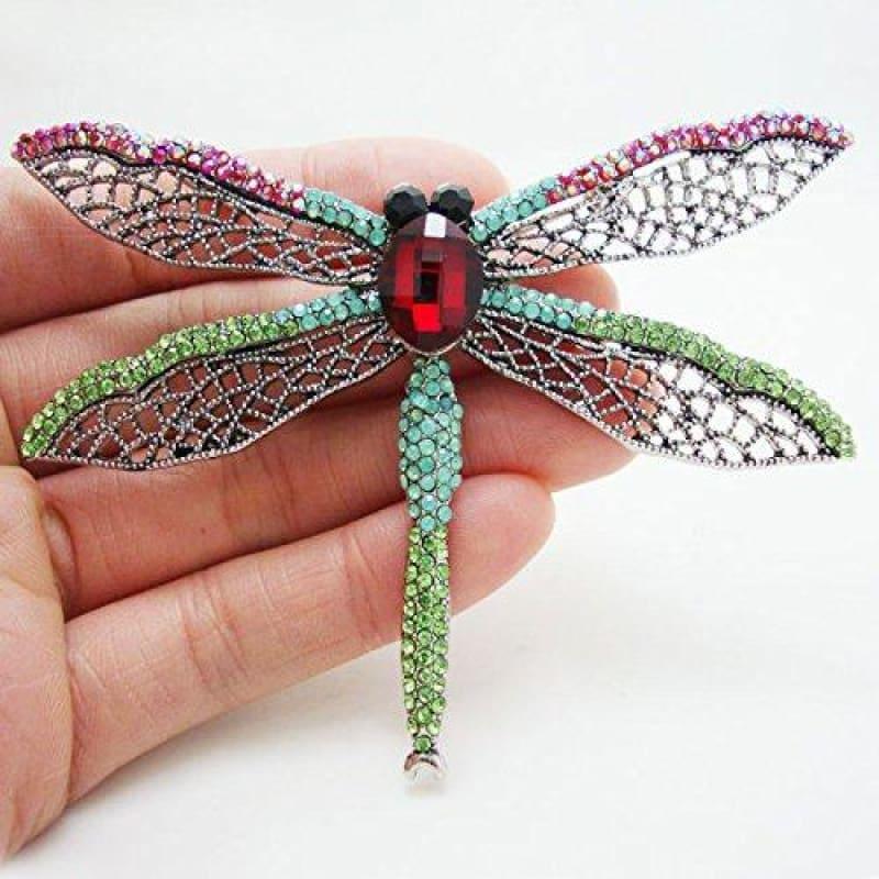 Beautiful Dragonfly Insect Multi-color Crystal Brooch Pin Pendant - brooch