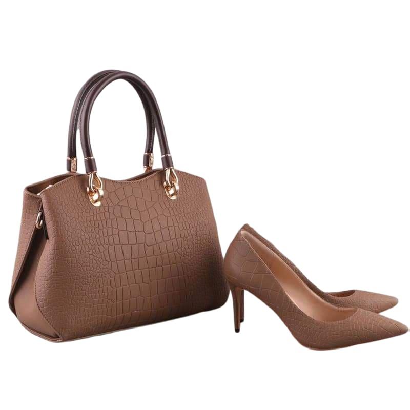 Beautiful Leather High Heels Thin Heel Pointed Toe Match Sexy Pumps With Handbag Sets - Brown / 5 - pumps