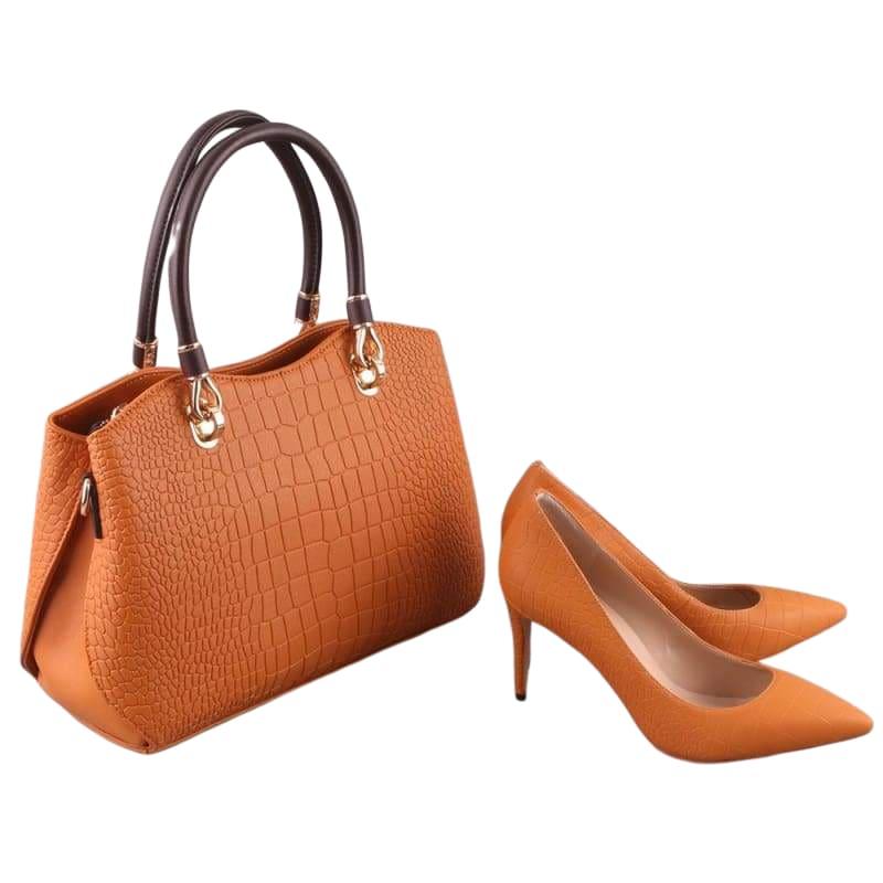 Beautiful Leather High Heels Thin Heel Pointed Toe Match Sexy Pumps With Handbag Sets - pumps