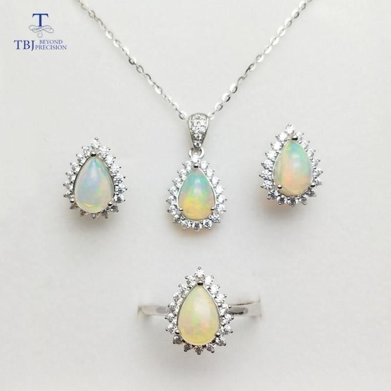 Beautiful Rainbow Princess Cut Opal Ring Pendant Earring Gemstone 925 Sterling Silver Jewelry Sets - Jewelry Set