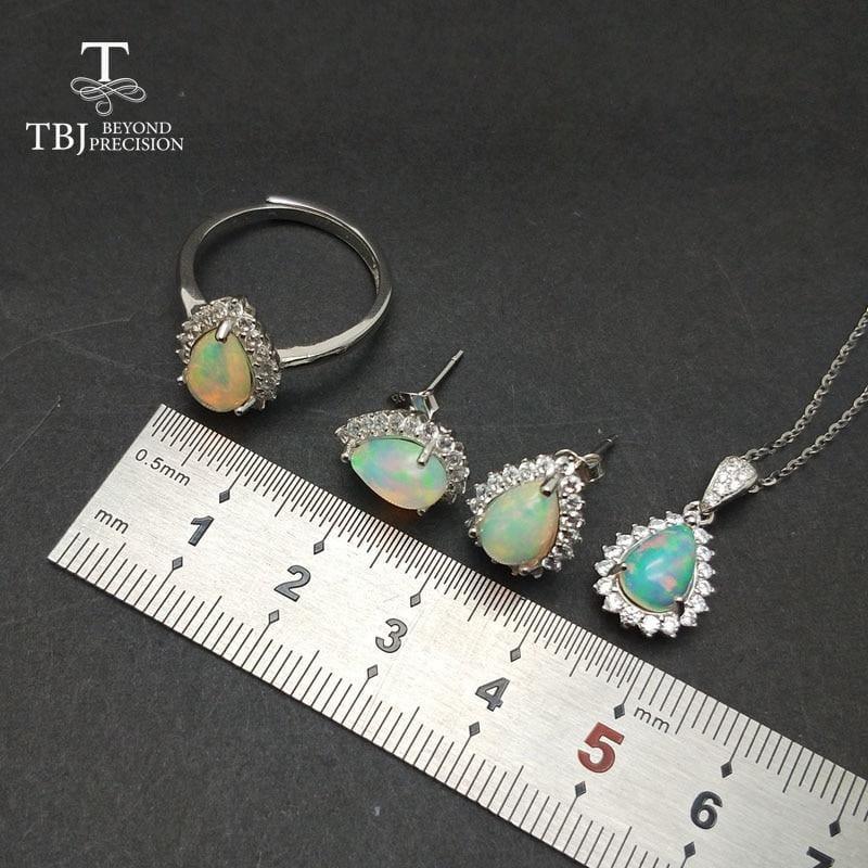 Beautiful Rainbow Princess Cut Opal Ring Pendant Earring Gemstone 925 Sterling Silver Jewelry Sets - Jewelry Set