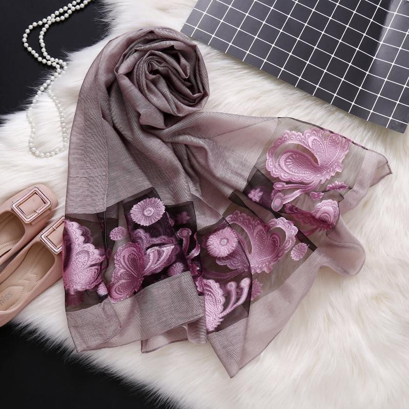 Beautifully Designed Embroidery Silk Scarf - TeresaCollections