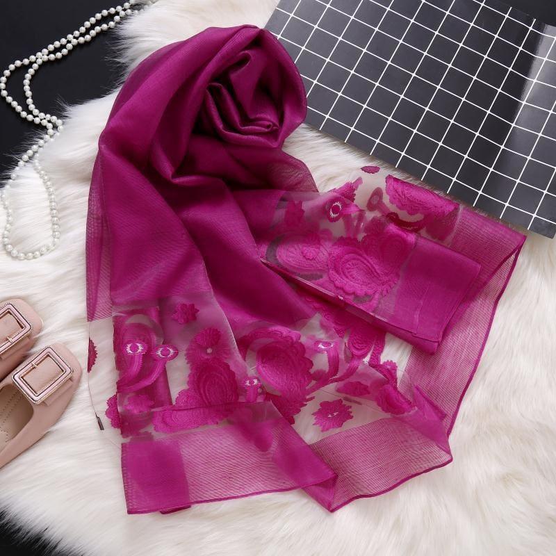 Beautifully Designed Embroidery Silk Scarf - TeresaCollections