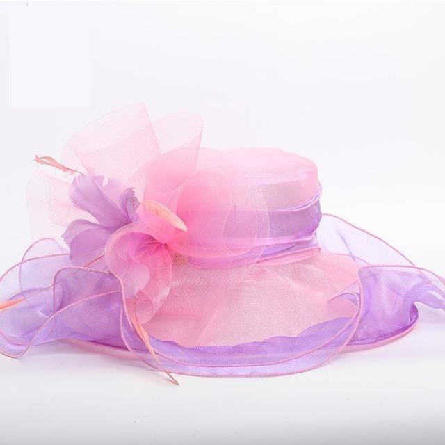 Big Flower Organza Large Brim Kentucky Derby Church Fedoras - TeresaCollections