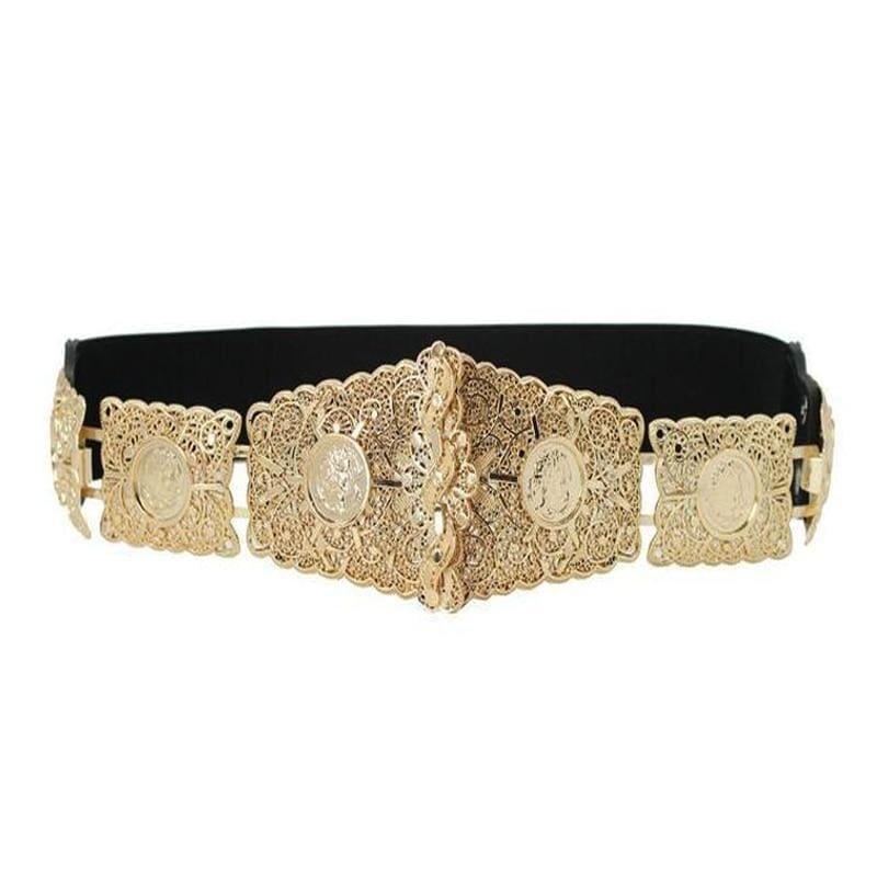 TeresaCollections Big Wide Gold Metal Elastic Chain Fashion Belt