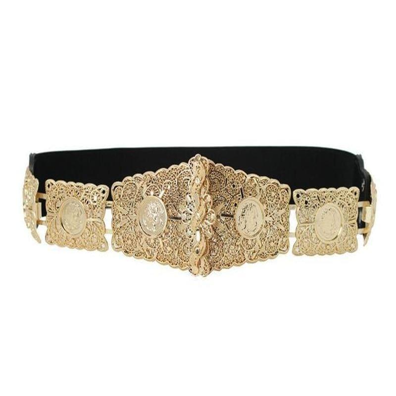 Big Wide Gold Metal Elastic Chain Fashion Belt - Belt