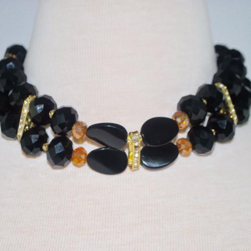 Black And Gold Filled Crystal Rhinestone Choker - Handmade