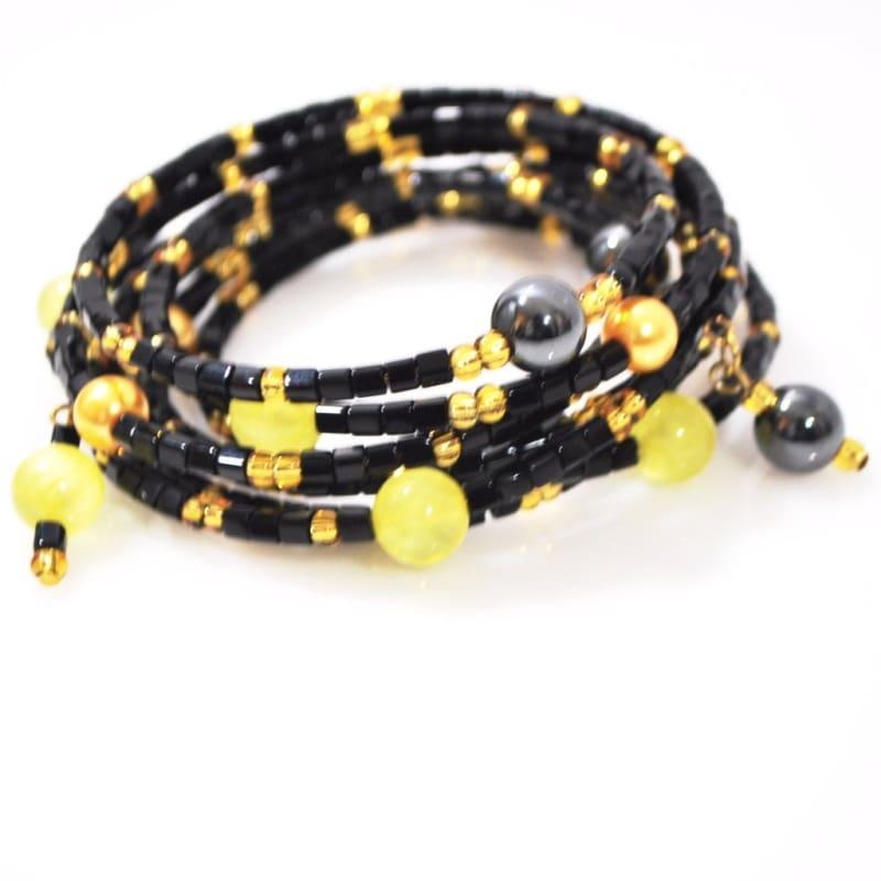 Black and Gold With Hematite Wrap Around Women's Bracelets - TeresaCollections