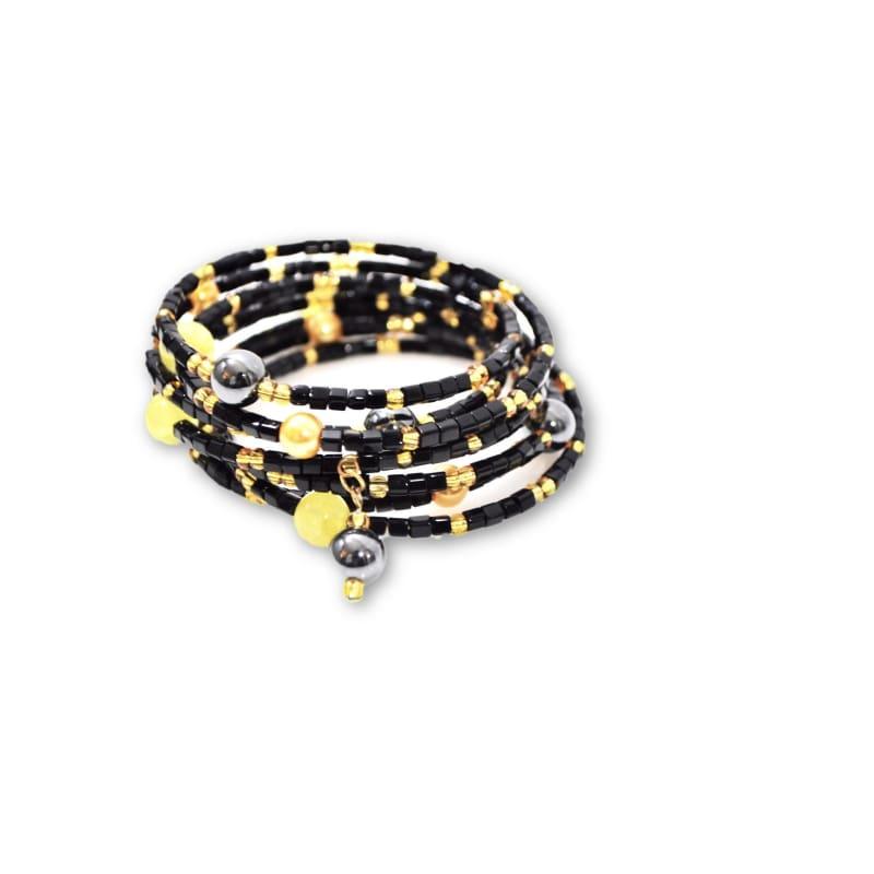 Black and Gold With Hematite Wrap Around Women's Bracelets - TeresaCollections