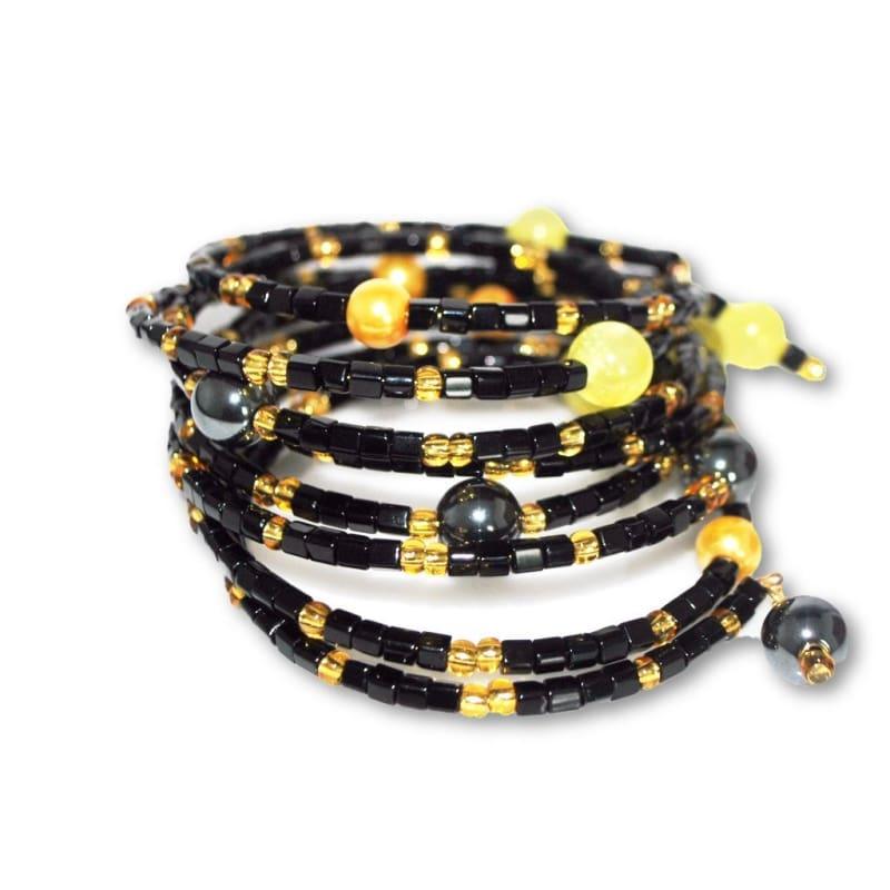 Black and Gold With Hematite Wrap Around Women's Bracelets - TeresaCollections