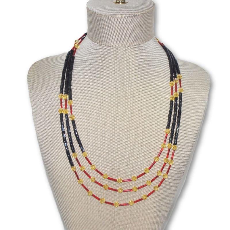 Black And Gold/Red Ascent Three Strands Necklace - Handmade