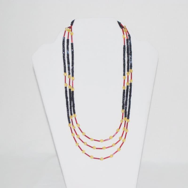 Black And Gold/Red Ascent Three Strands Necklace - TeresaCollections