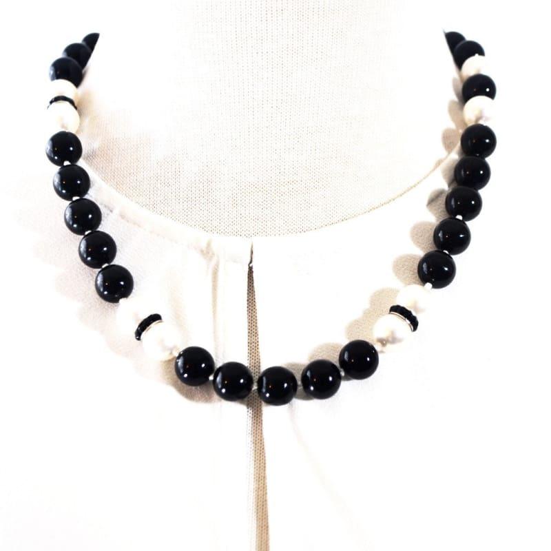 Black and White Glass Pearls Beaded Necklace - TeresaCollections