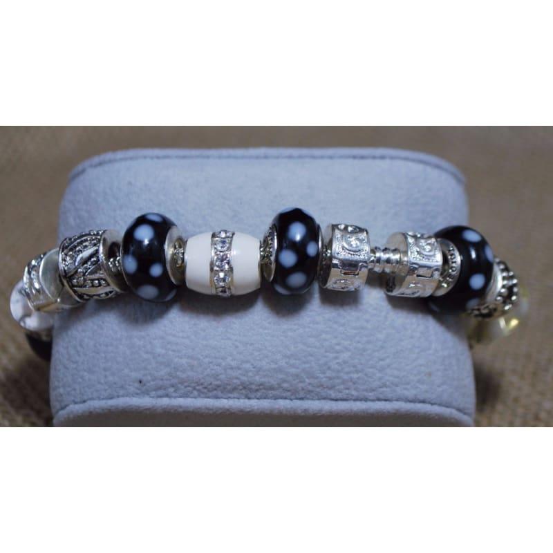 Black and White Pawprint Murano Glass Charm Bracelets - Charm bracelets