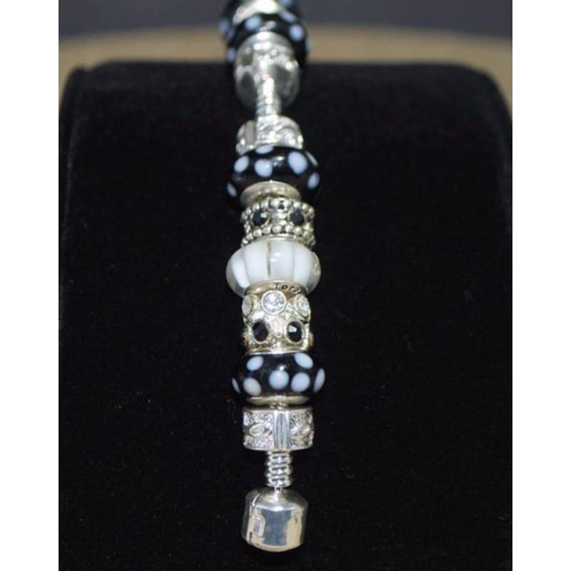 Black and White Pawprint Murano Glass Charm Bracelets - Charm bracelets