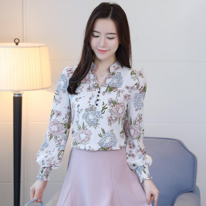 Black and White Slim Casual Print Office Lady Style Chiffon Blouse - TeresaCollections
