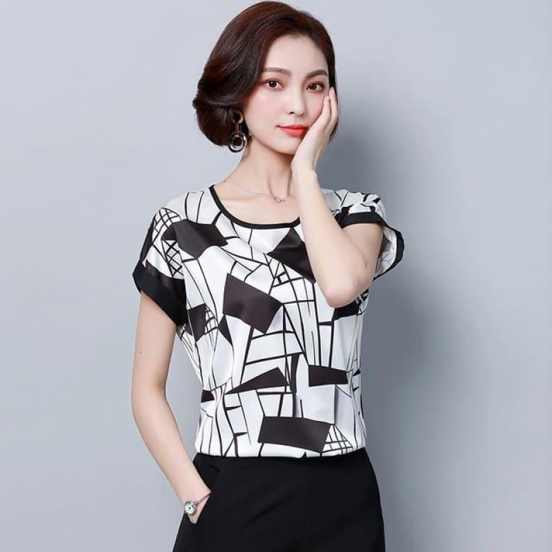 Black and White Stripes Summer Chiffon Loose Blouse - black white plaid / XXL - Sleeveless