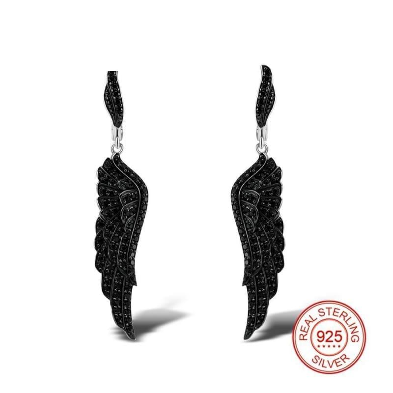 Black Angels Wing 925 Sterling Silver Cubic Zirconia Earrings - Default title - Earrings