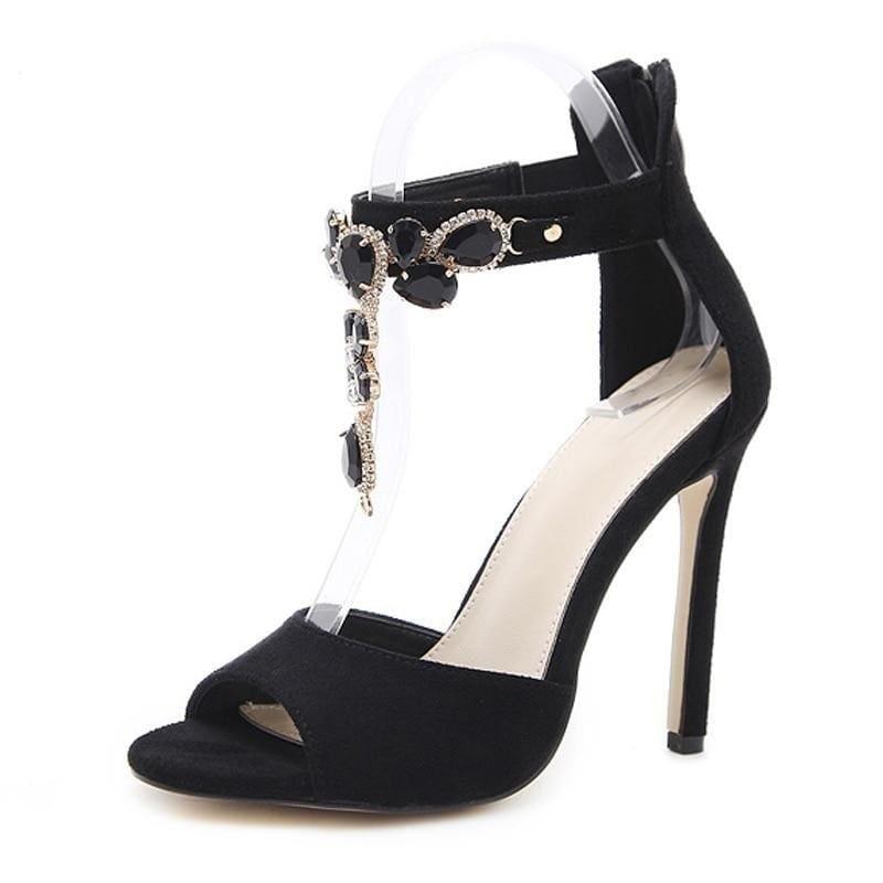 Black Crystal Chain Summer Gladiator Sandals - BLACK / 10 - Sandals