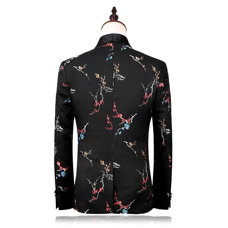 Black Floral Print Tuxedo Mens Suits - Mens suits