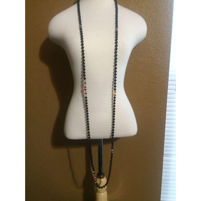 Black Glass Pearl Rope Necklace - TeresaCollections