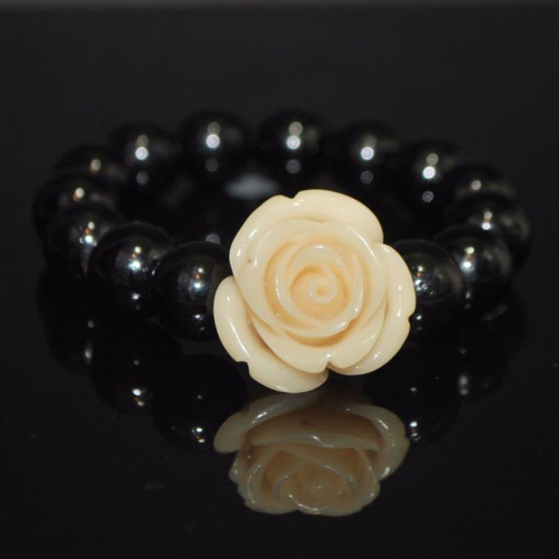 Black Glass With Flower Ascent Bracelets - Handmade