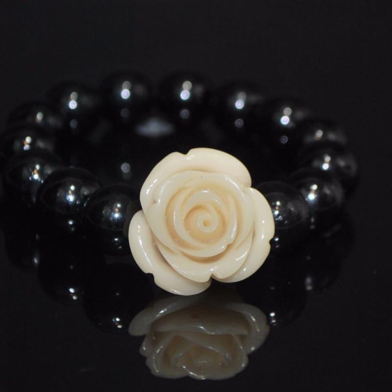 Black Glass With Flower Ascent Bracelets - Handmade