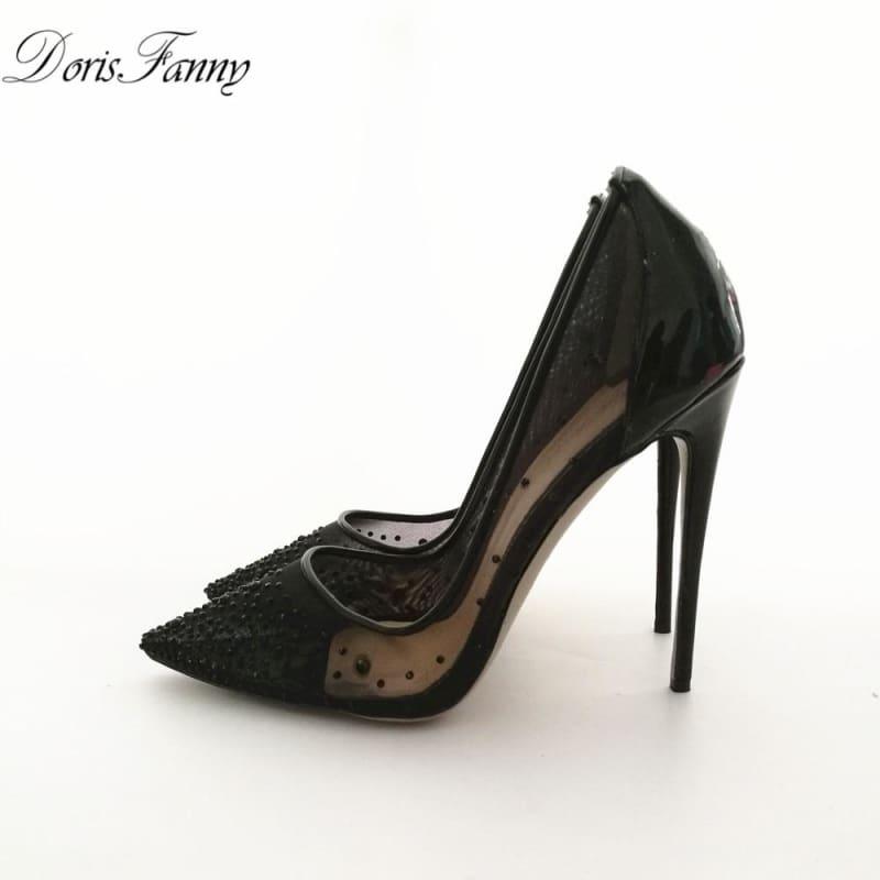 Black High Heels See Through Pointed Toe Pumps - black 12cm / 10 - Pumps