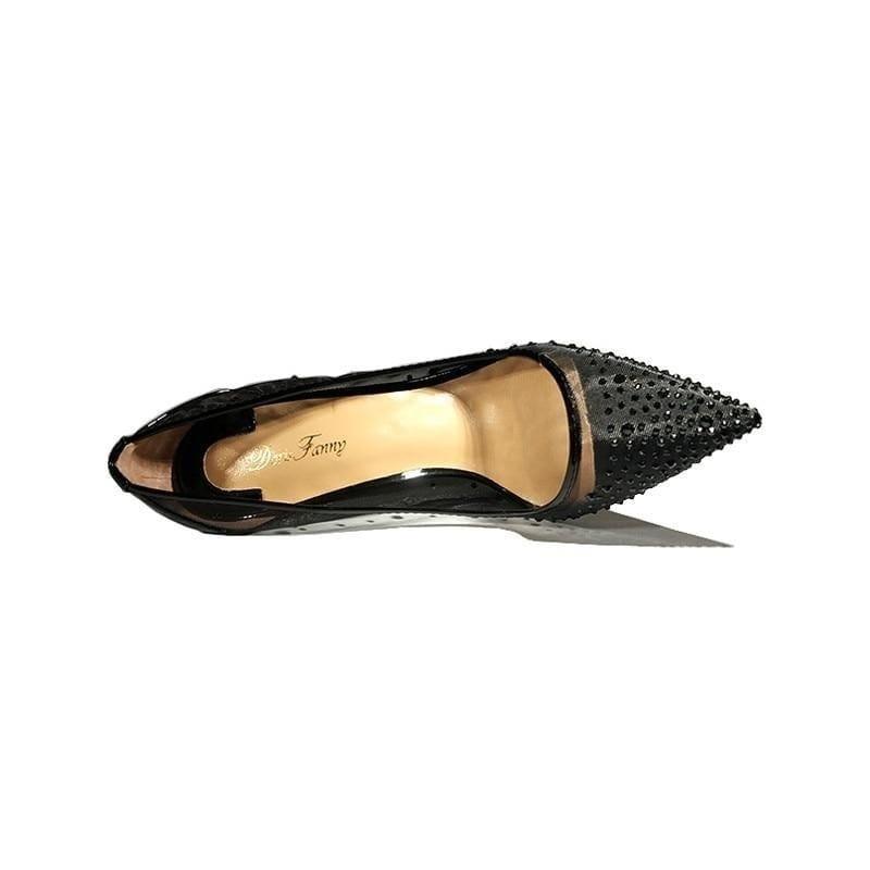 Black High Heels See Through Pointed Toe Pumps - TeresaCollections