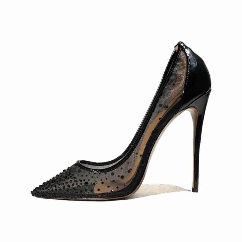 Black High Heels See Through Pointed Toe Pumps - Pumps