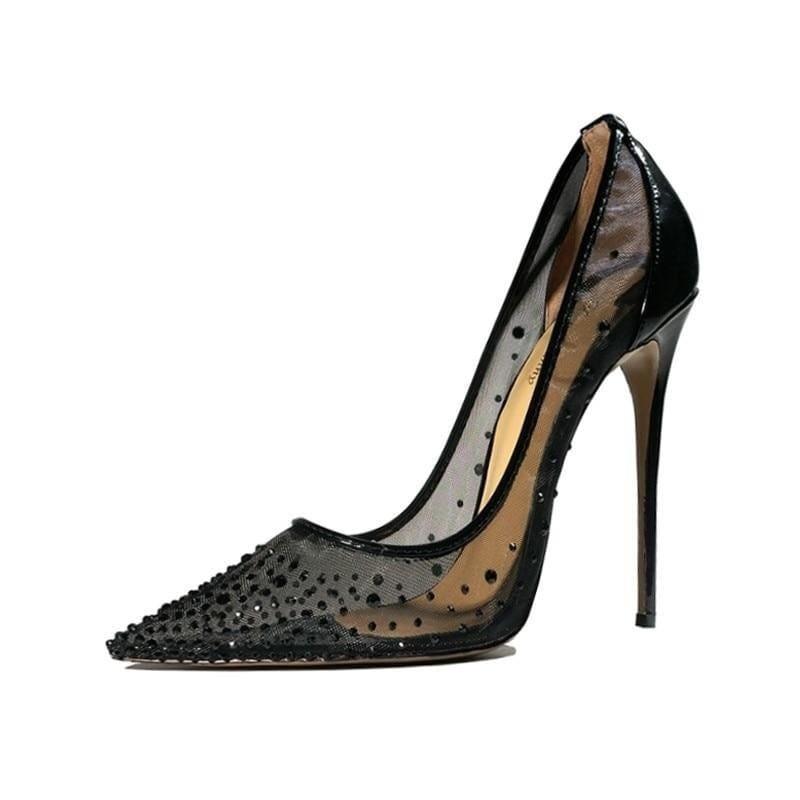Black High Heels See Through Pointed Toe Pumps - Pumps