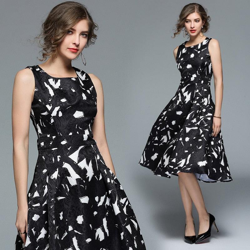 Black Jacquard Sleeveless Casual Midi Dress - Black / XXL - midi dress