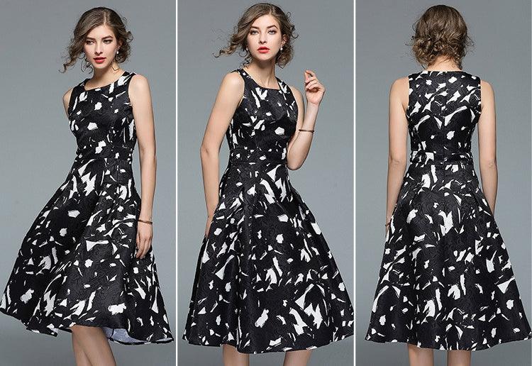 Black Jacquard Sleeveless Casual Midi Dress - midi dress