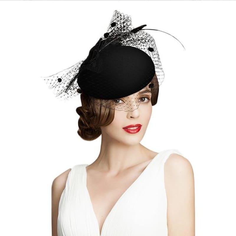 Black Leopard Pillbox Hat With Veil 100% Australian Wool Felt Wedding Hats Women Vintage Bow Cocktail Fedoras - Black Fascinator Hat - hats