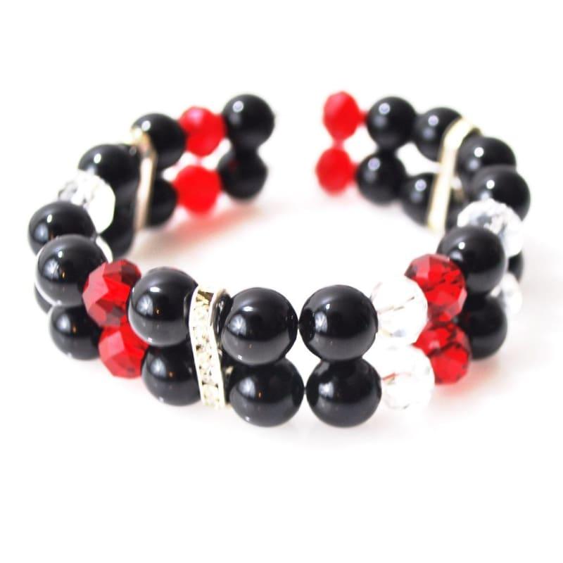 Black Onxy with Red and White Crystal Double Strands Women's Bracelets - TeresaCollections
