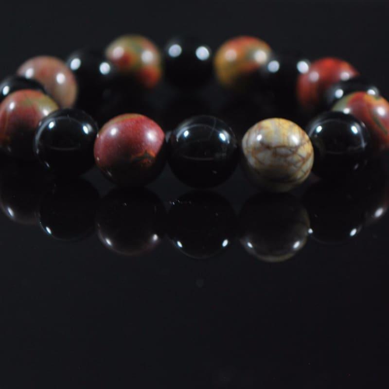 Black Onyx and Picasso Jasper Mixed Gemstone Bracelets - Handmade