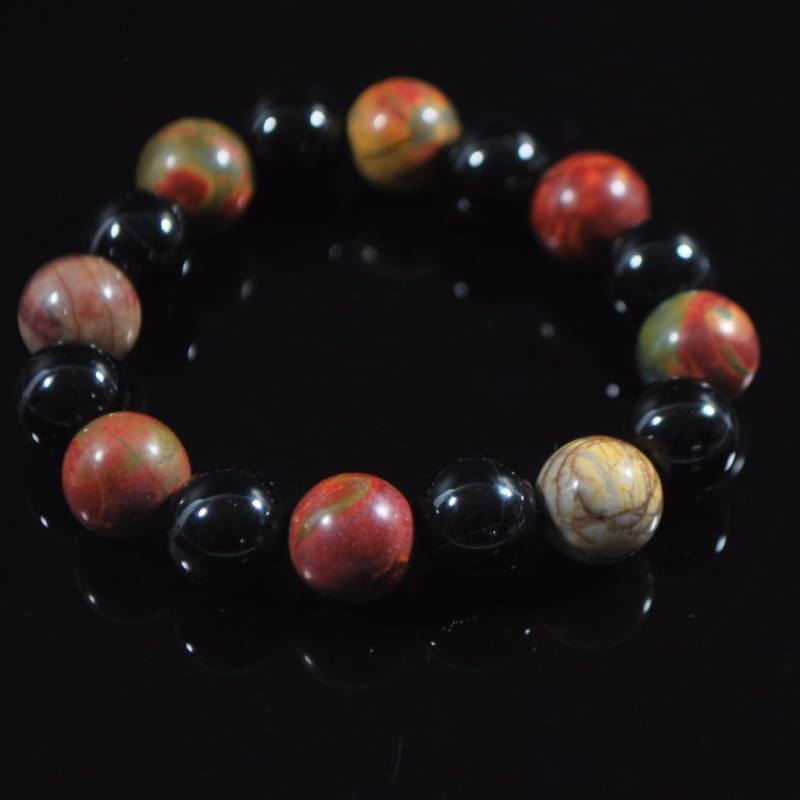 Black Onyx and Picasso Jasper Mixed Gemstone Bracelets - Handmade