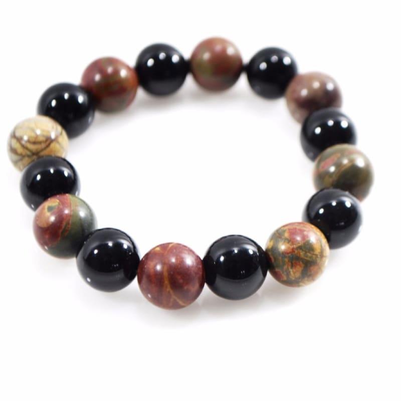 Black Onyx and Picasso Jasper Mixed Gemstone Bracelets - Handmade