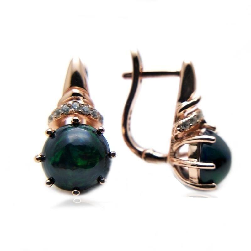 Black Opal in Rose Gold Gemstone Earrings - black opal - earrings