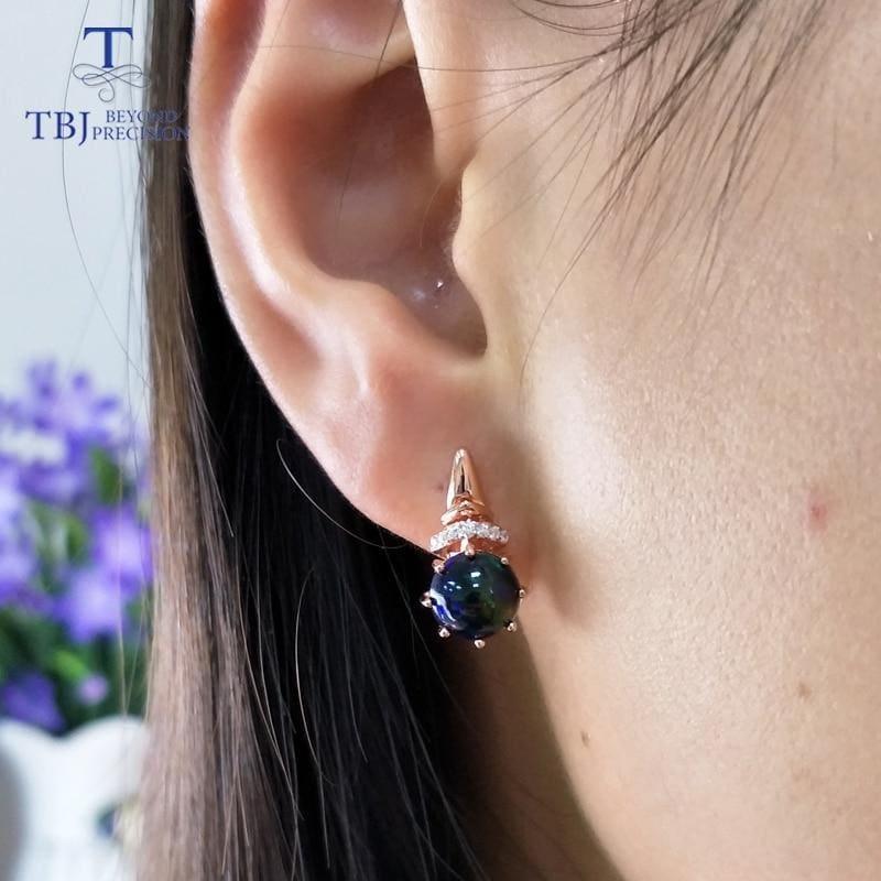 Black Opal in Rose Gold Gemstone Earrings - earrings