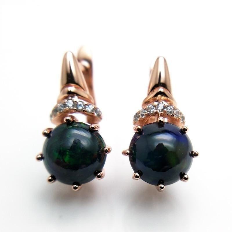 Black Opal in Rose Gold Gemstone Earrings - earrings