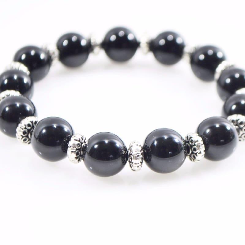 Black Oynx Genuine Agate Stone Stretch Bracelets - Handmade