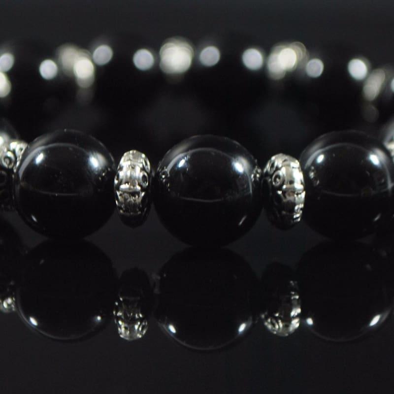 Black Oynx Genuine Agate Stone Stretch Bracelets - Handmade
