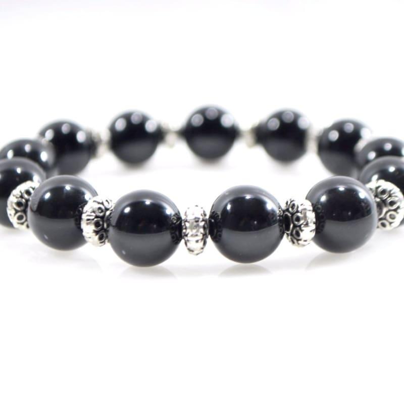 Black Oynx Genuine Agate Stone Stretch Bracelets - Handmade