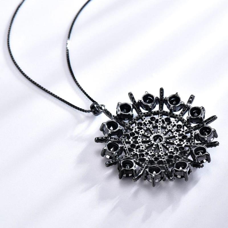 Black Spinel Hyperbole Gemstone Solid 925 Sterling Silver Necklace Pendants - TeresaCollections