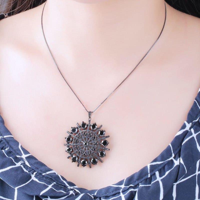 Black Spinel Hyperbole Gemstone Solid 925 Sterling Silver Necklace Pendants - Fine Jewelry