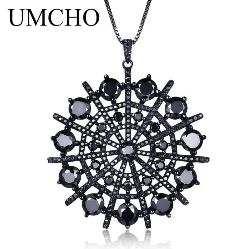 Black Spinel Hyperbole Gemstone Solid 925 Sterling Silver Necklace Pendants - Fine Jewelry
